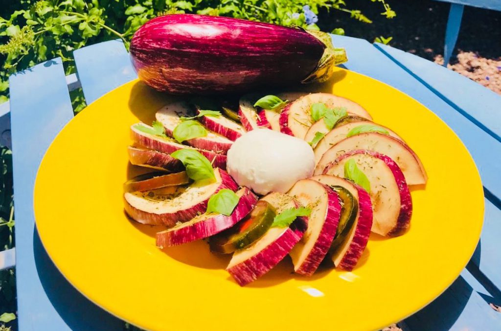 Gegrilde aubergine met burrata