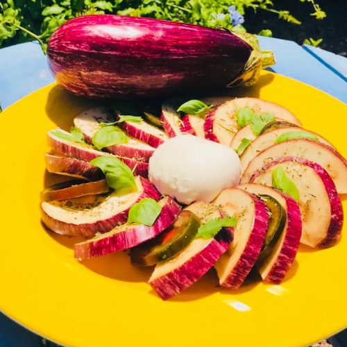 Gegrilde aubergine met burrata